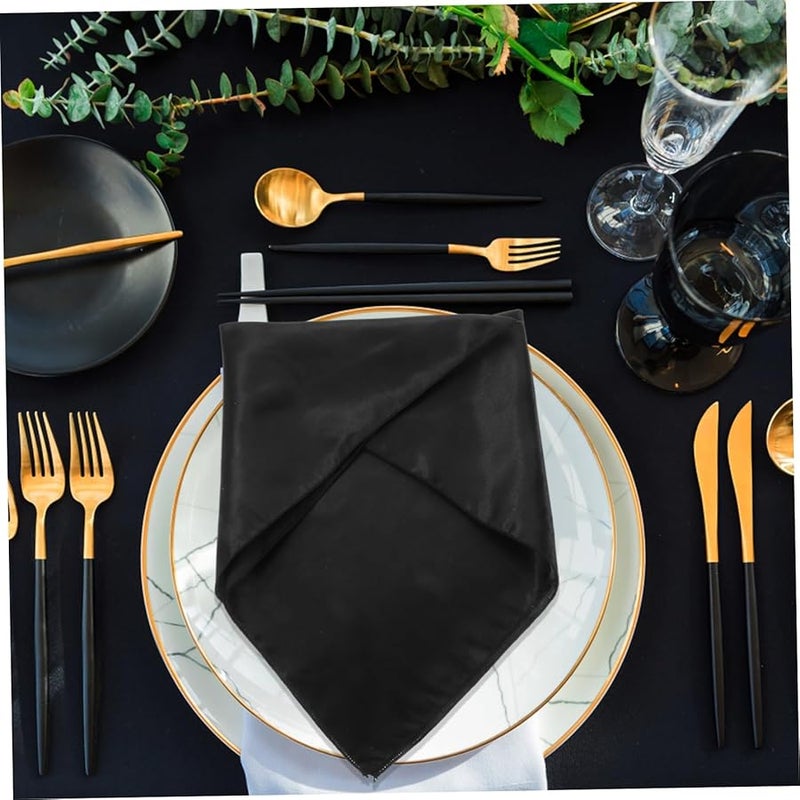 مناديل العشاء من قماش الساتان الأسود 5 قطع لحفلات الزفاف والحفلات وديكور المنزل - Image 5